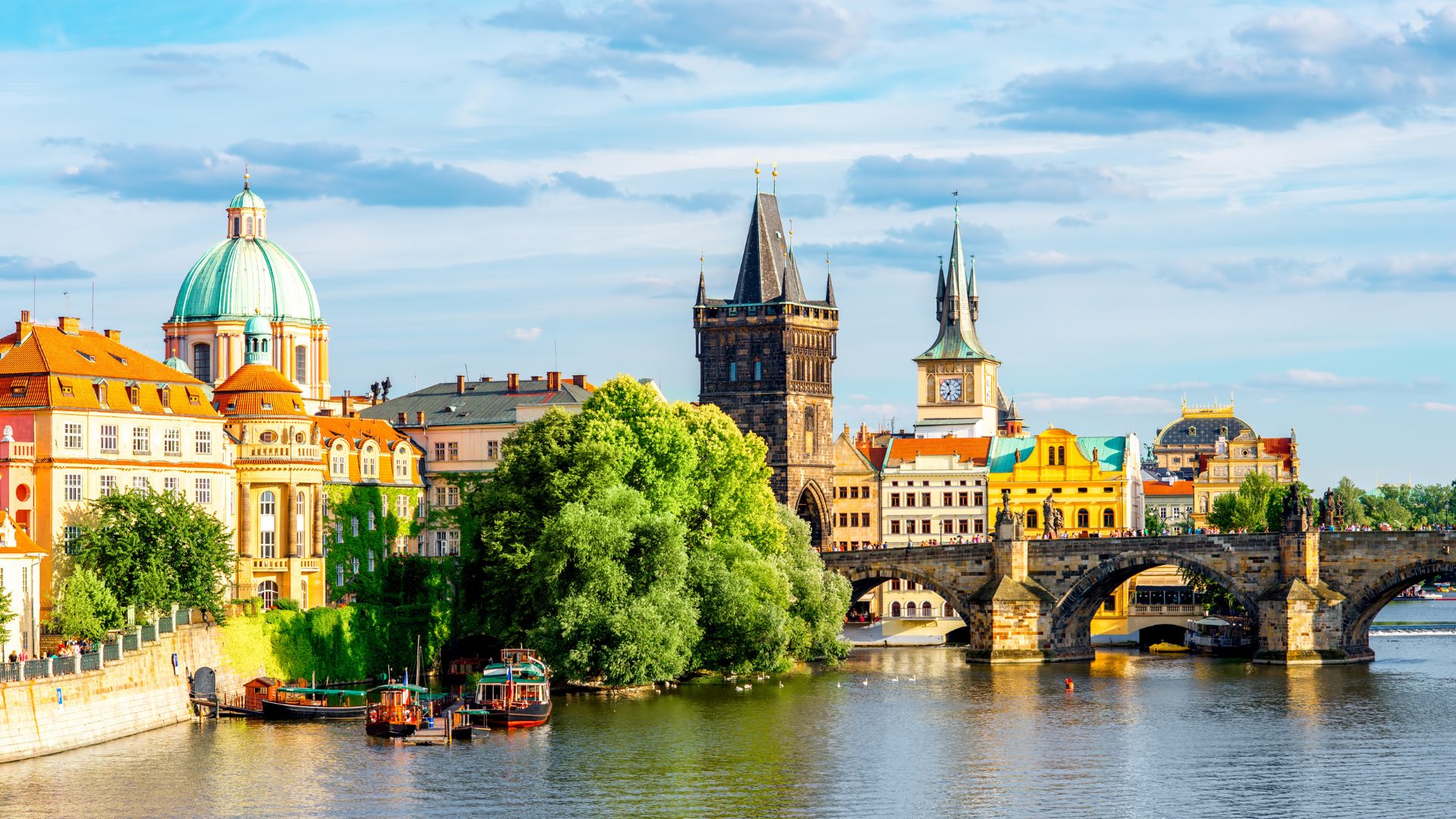 Image of Prague including Charles bridge and river